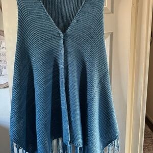 LuLaRoe Blue Shawl/Cardigan with Fringe and Buttons OS